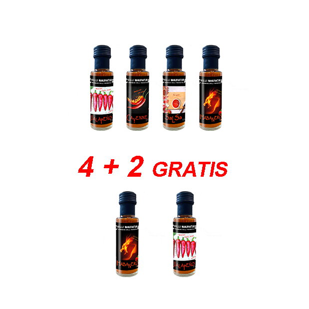 AKCIÓ 4+2 szósz / Jalapeno, Salsa, Cayenne, Habanero + 2 ingyen